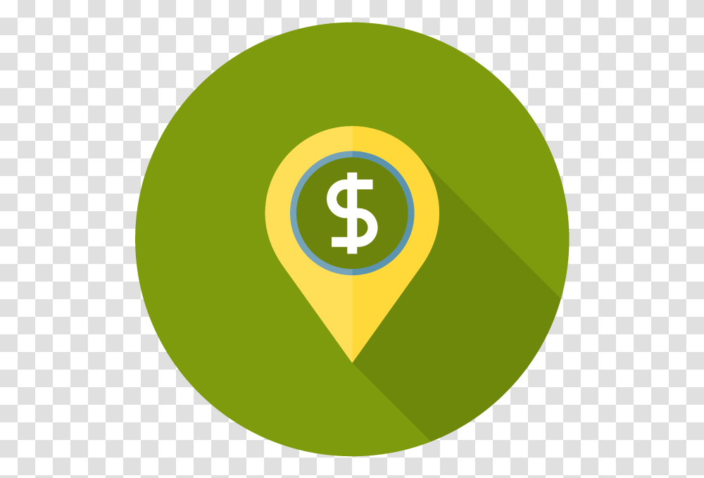 Icon Of Map Marker With Dollar Sign Circle, Tennis Ball, Sport, Sports, Light Transparent Png