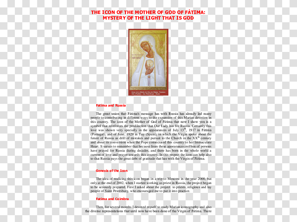 Icon Of The Mother God Fatima Religion, Person, Human, Poster, Advertisement Transparent Png
