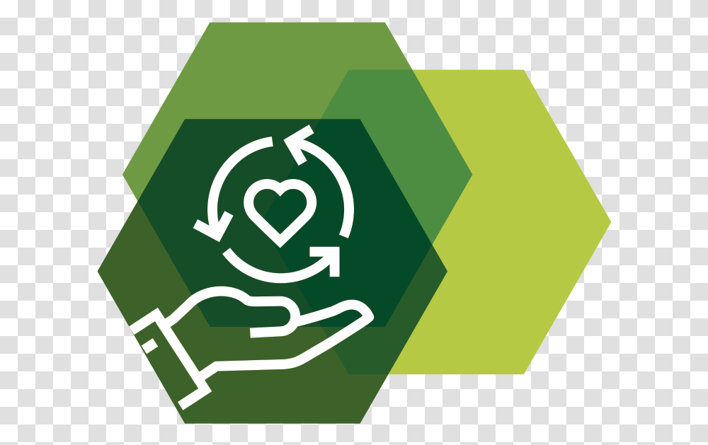 Icon Showing A Symbol Of A Hand Hold A Heart Emblem, Recycling Symbol, Metropolis, City, Urban Transparent Png
