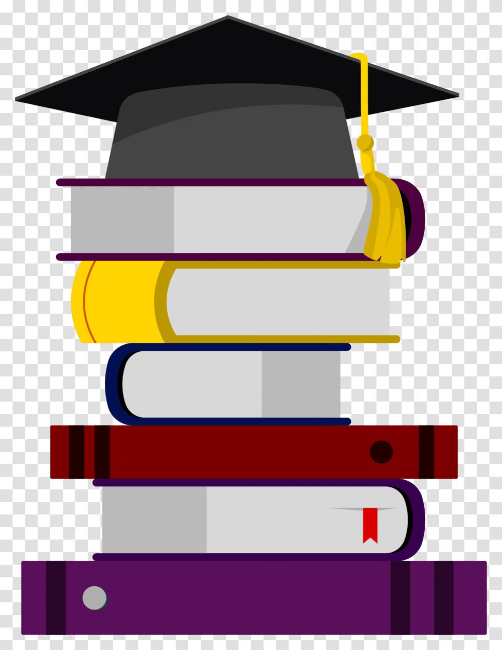 Icon Stacked Books On Books And Graduation Cap, Label, Document, Student Transparent Png