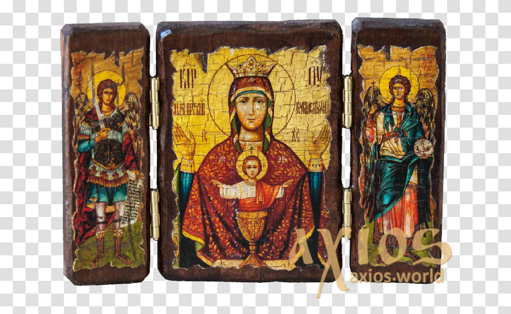 Icon Under The Antiquity Of The Blessed Virgin Mary Religion, Person, Human, Mosaic Transparent Png