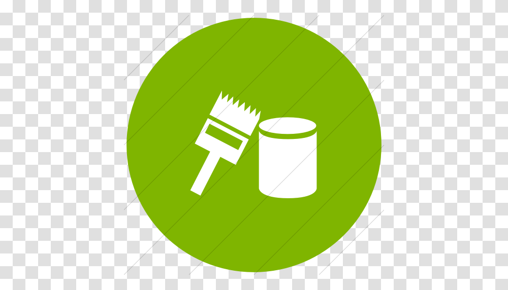 Iconsetc Flat Circle White On Green Classica Paint Brush And Can, Tennis Ball, Sport, Sports, Fork Transparent Png