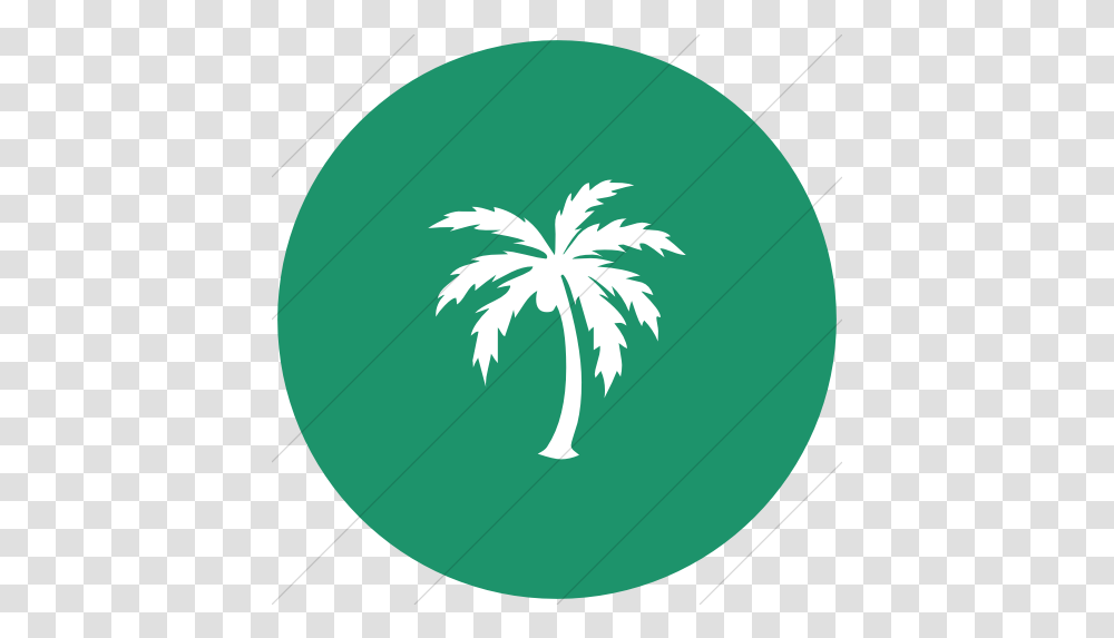 Iconsetc Flat Circle White Palm Tree Yellow Icon, Green, Sphere, Tennis Ball, Sport Transparent Png