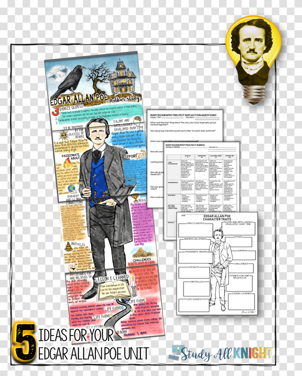 Ideas For Teaching An Edgar Allan Poe Unit In Middle Poster, Person, Human, Advertisement, Bird Transparent Png