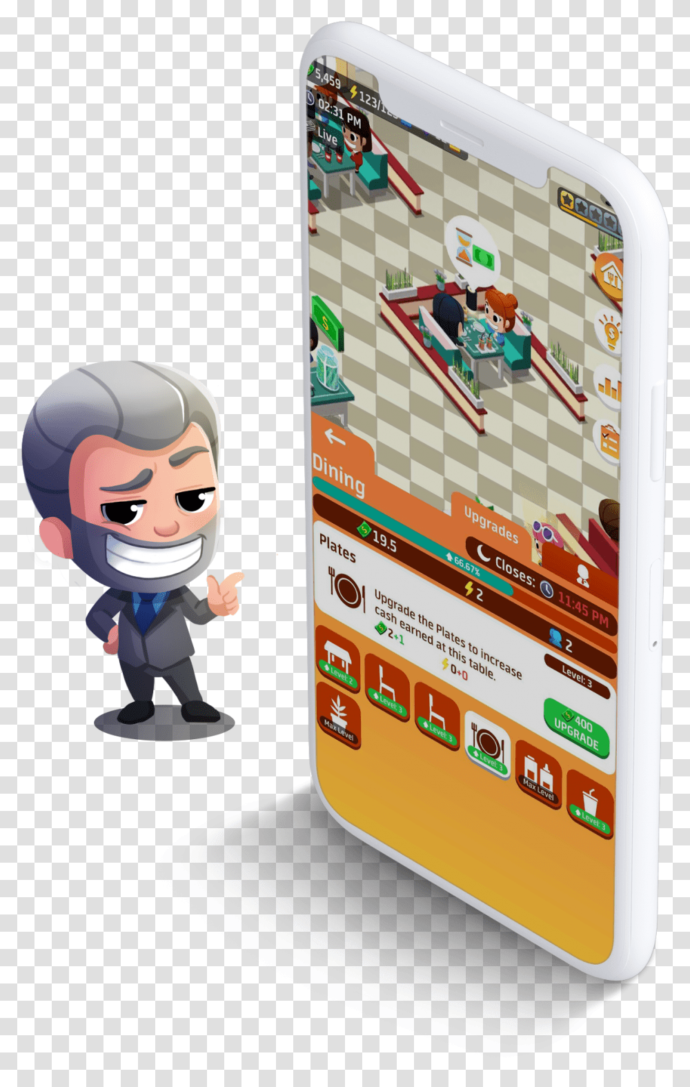 Idle Restaurant Tycoon Smartphone, Person, Human, Mobile Phone, Electronics Transparent Png