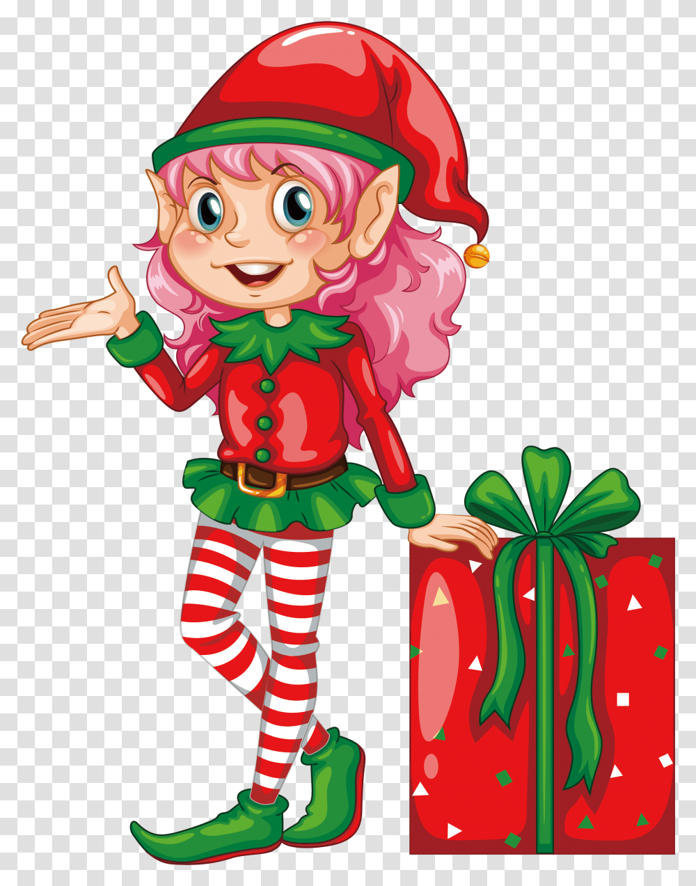 Igloo Elf Drawing Illustration A Red Dress Elf Free Christmas Images Elf, Person, Human, Performer, Graphics Transparent Png