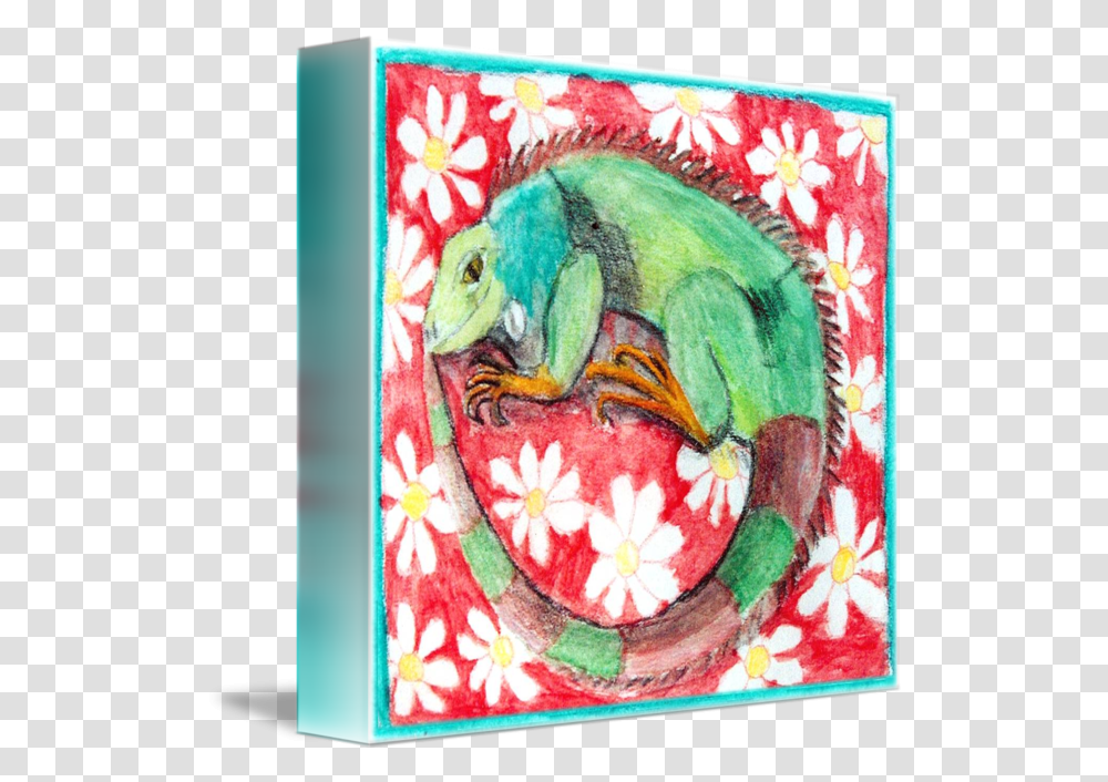 Iguana With Daisies Common Chameleon, Painting, Art, Bird, Animal Transparent Png
