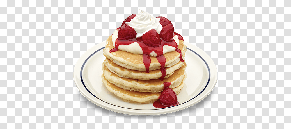 Ihop Strawberry And Cream Pancakes, Bread, Food, Dessert, Creme Transparent Png