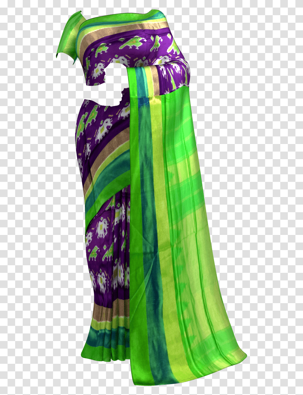 Ikat Brinjal Color Body With Elephant And Sparrow Design, Apparel, Scarf, Dress Transparent Png