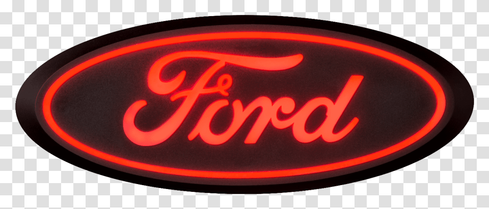 Illuminated Ford Led Grill Emblems Oval Ford Light Up Emblem, Neon, Text, Meal, Food Transparent Png