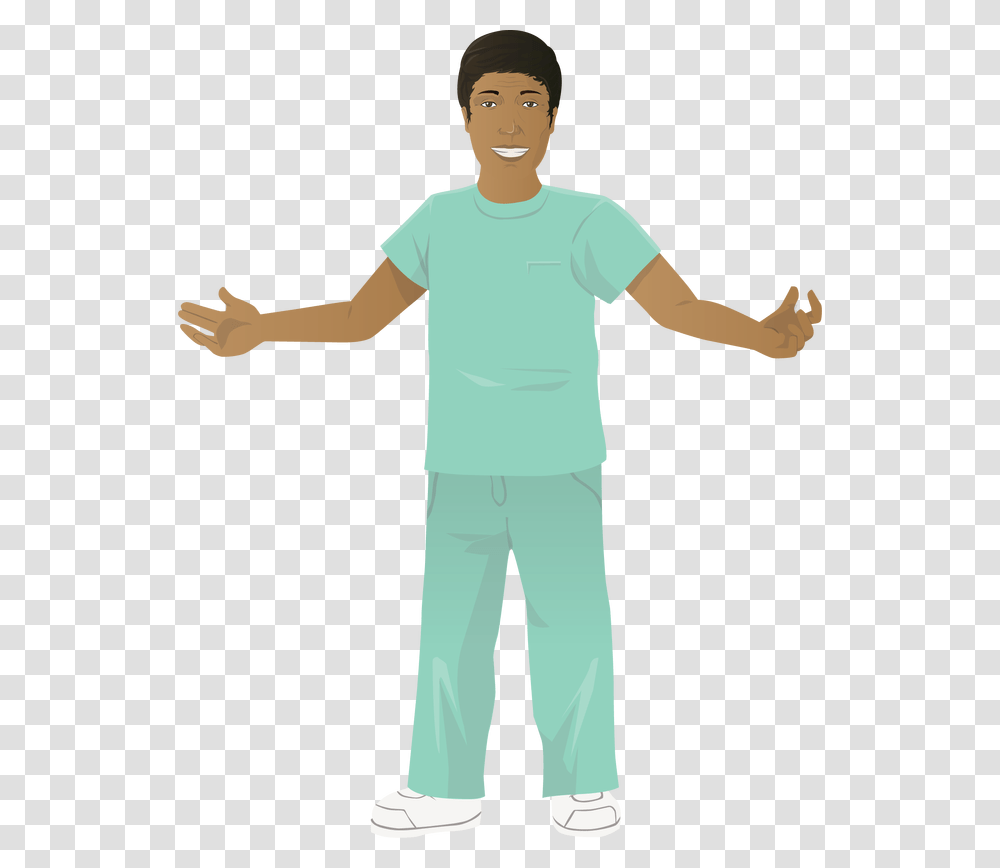 Illustrated Cutout Nurse Happy Standing, Sleeve, Person, Long Sleeve Transparent Png
