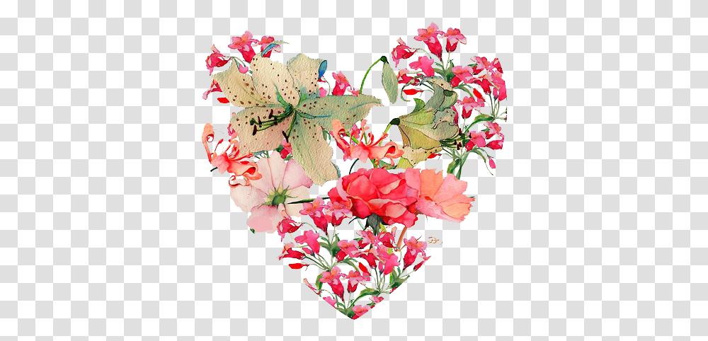 Illustrated Heart Of Flowers Hearts Image, Plant, Blossom, Flower Arrangement, Flower Bouquet Transparent Png