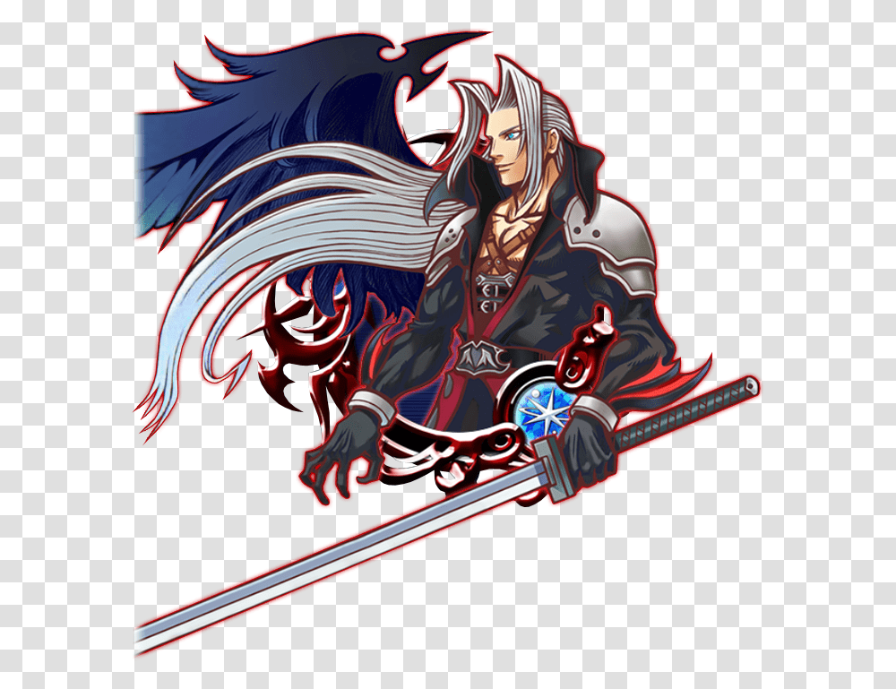 Illustrated Sephiroth Sephiroth Kingdom Hearts 2, Dragon, Person, Human, Light Transparent Png
