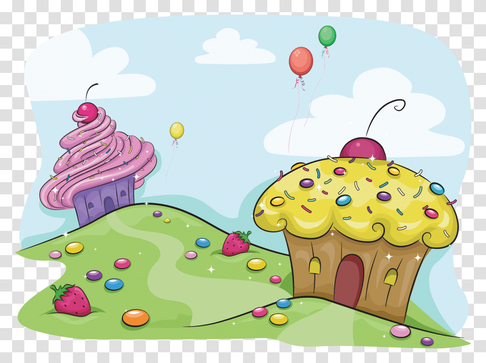 Illustration Featuring A Land Full Of Cupcakes And, Dessert, Food, Cream, Creme Transparent Png