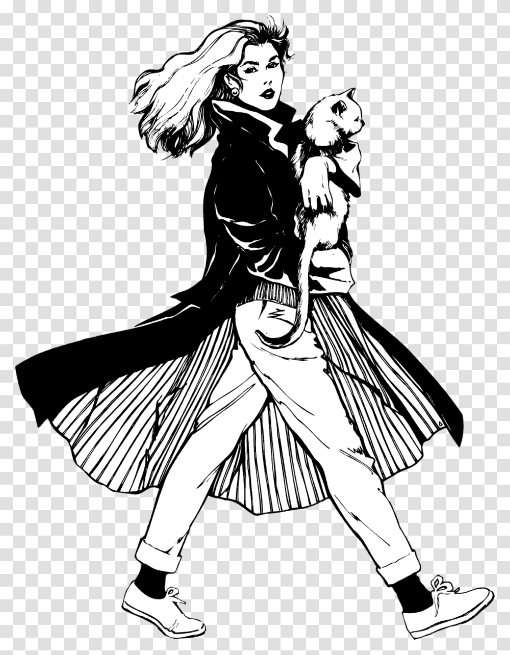 Illustration Of A Beautiful Woman Holding A Cat, Person, Human, Manga, Comics Transparent Png