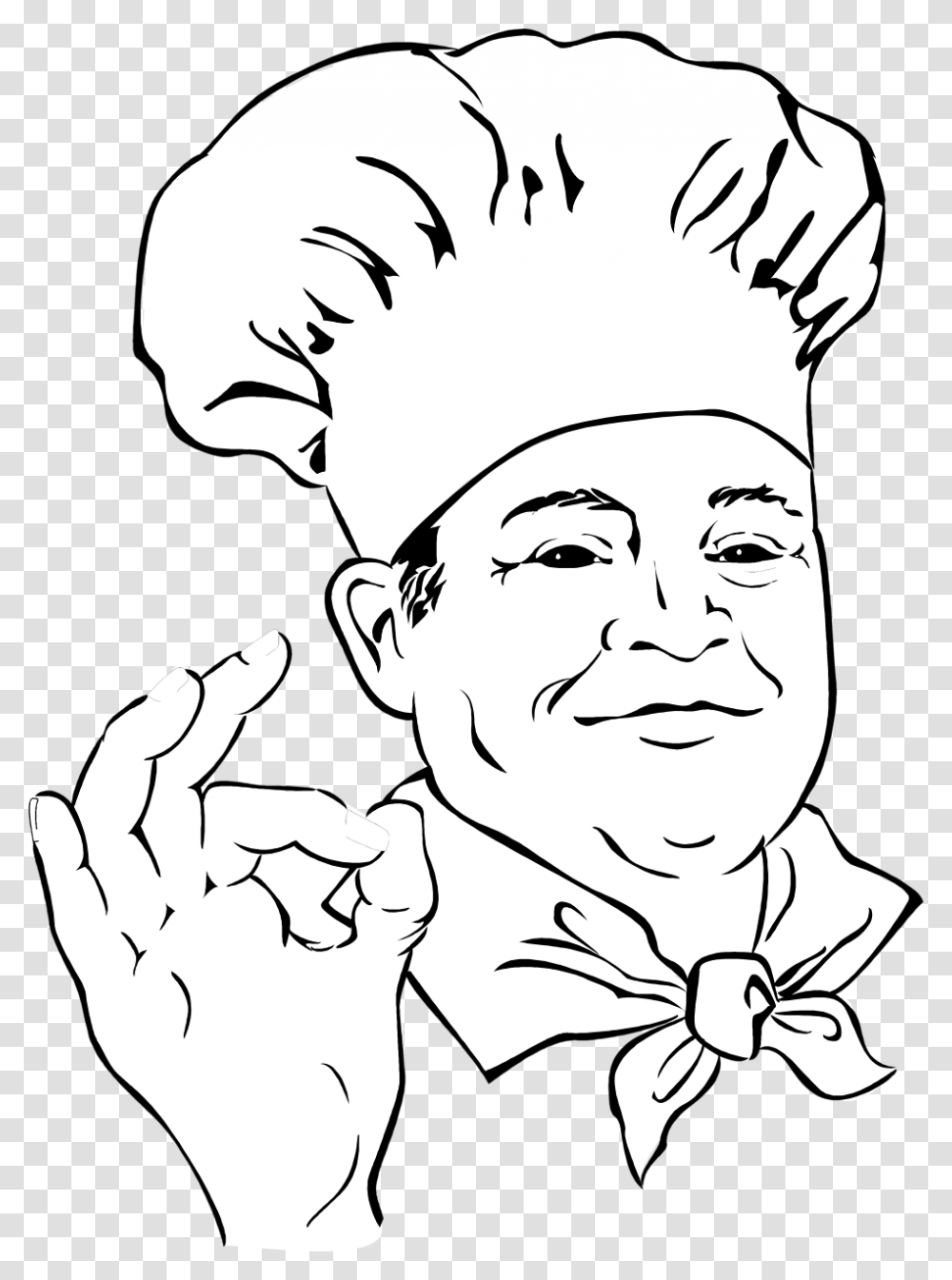 Illustration Of A Chef Making An Ok Hand Gesture Black And White Ok Hand Sign, Person, Human, Face Transparent Png