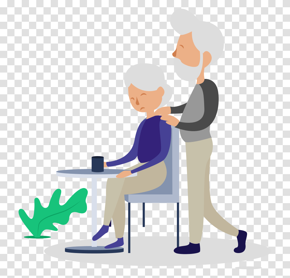 Illustration Of A Sad Old Couple Sitting, Person, Human, Senior Citizen Transparent Png
