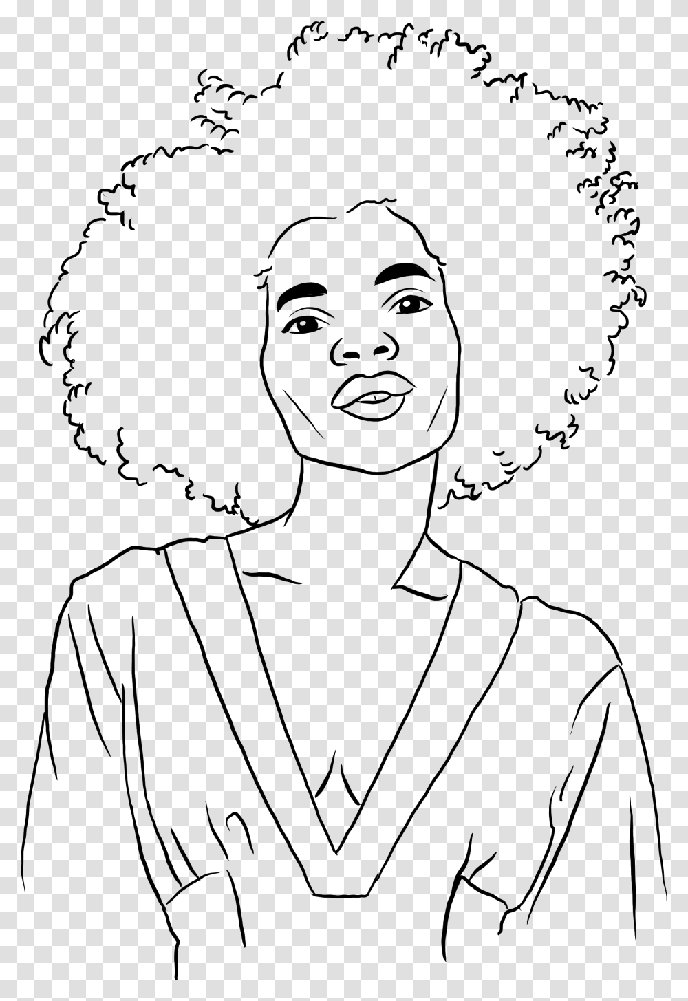 Illustration Of A Woman With Curly Hair Curly Hair Line Art, Face, Person, Silhouette, Portrait Transparent Png