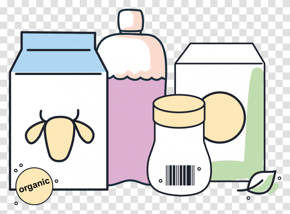 Illustration Of Different Packaged Goods, Label, Milk, Beverage Transparent Png