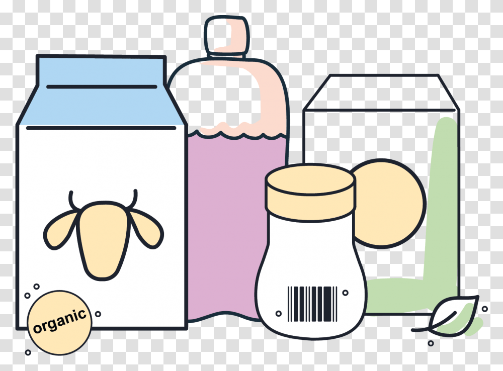 Illustration Of Different Packaged Goods, Label, Milk, Beverage Transparent Png