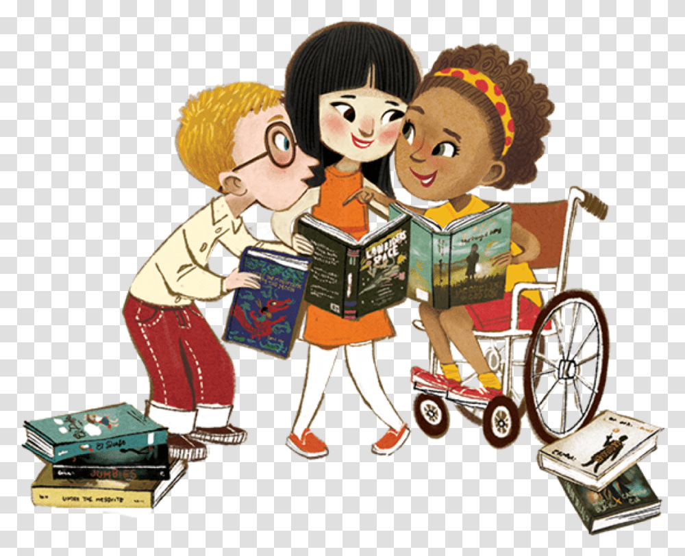 Illustration Of Diverse Children Sharing Books And, Chair, Furniture, Person, Human Transparent Png