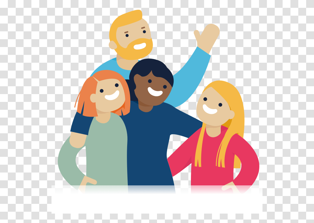Illustration Of Four People Hugging And Smiling Background People Clipart, Family, Photography Transparent Png