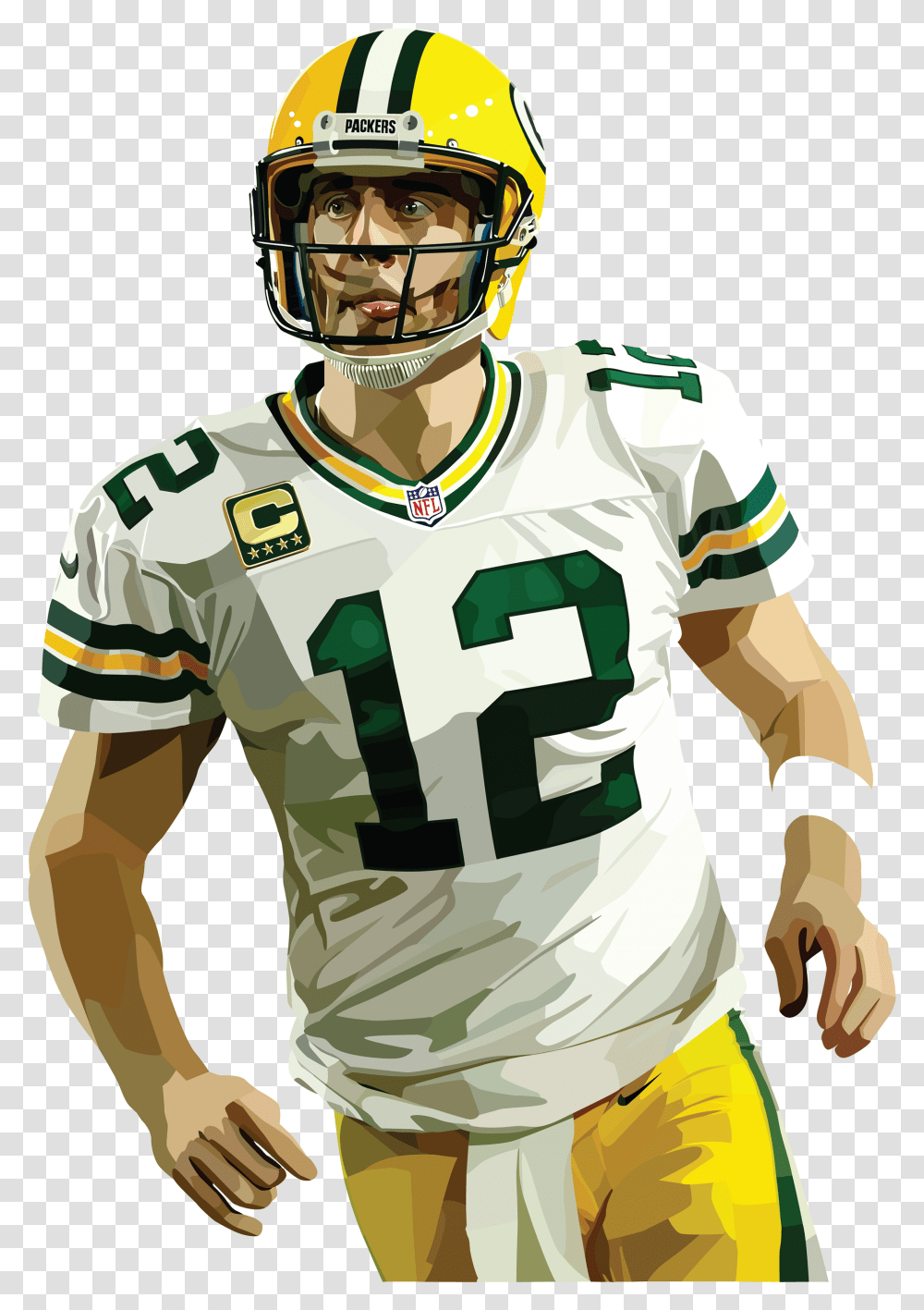 Illustration Of Nfl Player Aaron Rodgers Of The Green Aaron Rodgers, Helmet, Person, People Transparent Png