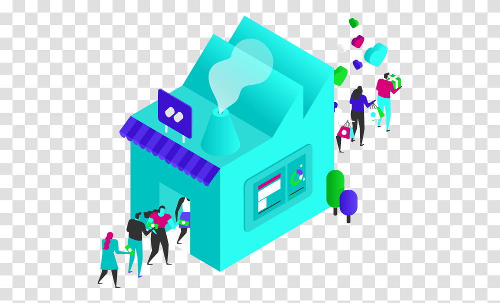 Illustration Of People Walking Into Shop And Leaving Graphic Design, Building, Paper Transparent Png