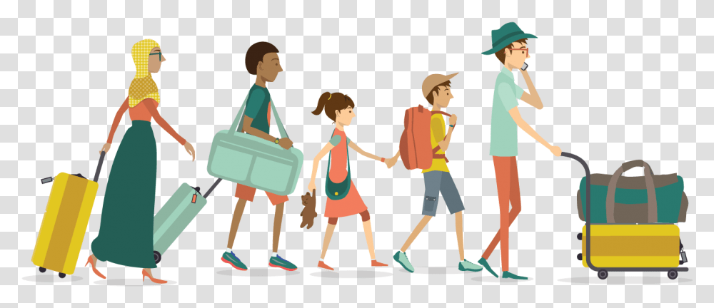 Illustration Of People Walking With Travel Bags People Travel Cartoon, Person, Human, Family Transparent Png