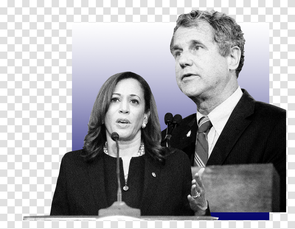 Illustration Of Sherrod Brown And Kamala Harris, Person, Suit, Overcoat Transparent Png