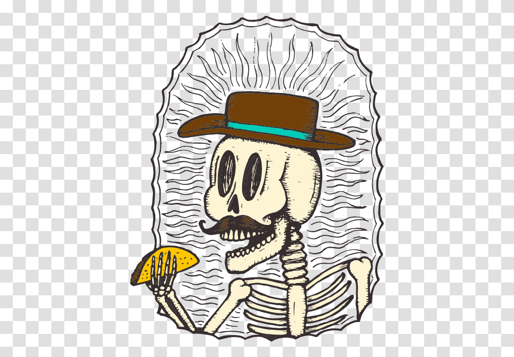 Illustration Of Skeleton With Taco Taco Skeleton, Apparel, Hat Transparent Png