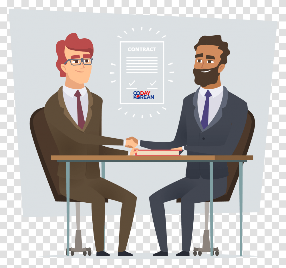 Illustration Of Two Businessmen Having Signed A Contract Comerciantes Animados, Person, Human, Interview Transparent Png