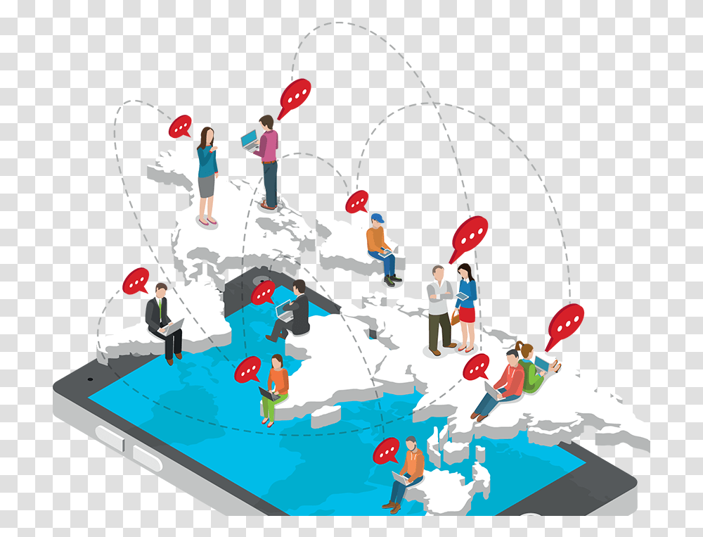 Illustration People On Map Communicating Mobile Social Media, Person, Outdoors, Nature, Water Transparent Png