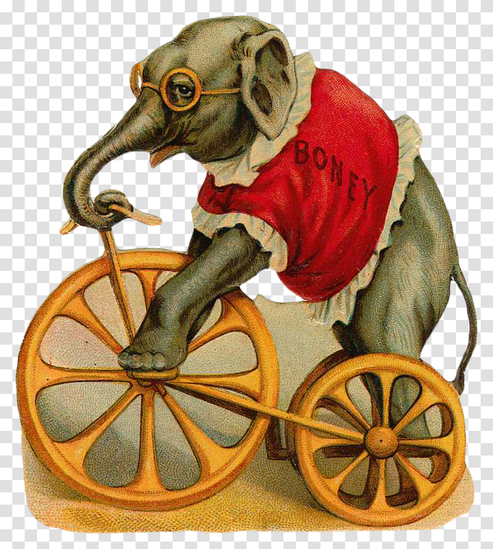 Illustration Vintage Circus Elephant, Wheel, Machine, Animal, Dinosaur Transparent Png
