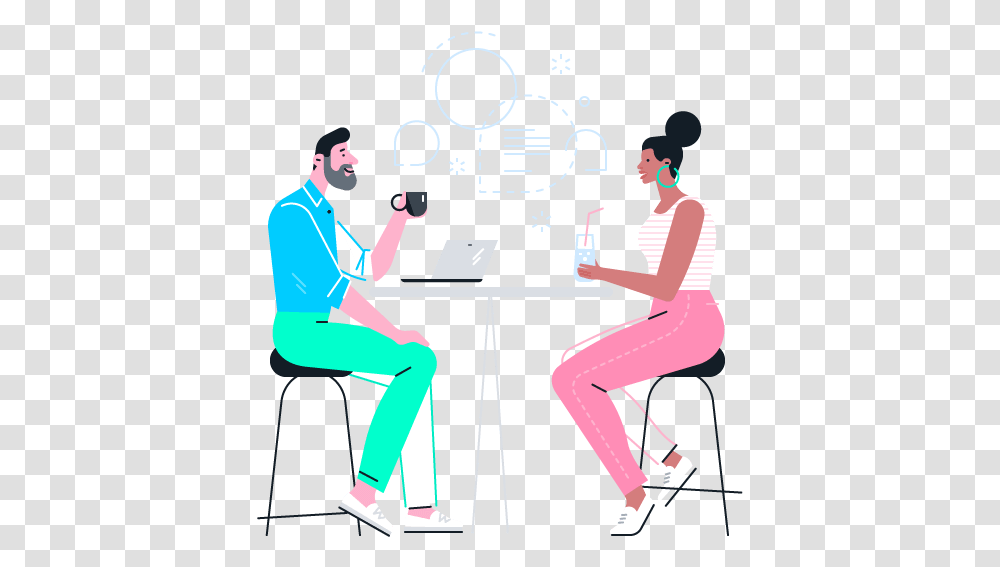 Illustration Young Couple Seated Drinking Sitting, Person, Teacher, White Board, Dating Transparent Png