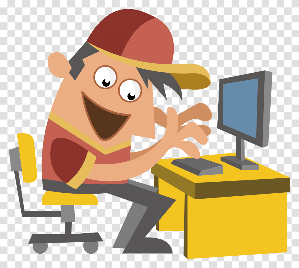 Illustrator Clip Art Boy On Computer, Electronics, Standing, LCD Screen, Monitor Transparent Png