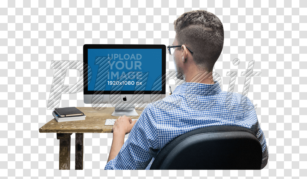 Imac Mockup Of A Man Work, Person, Sitting, Computer, Electronics Transparent Png