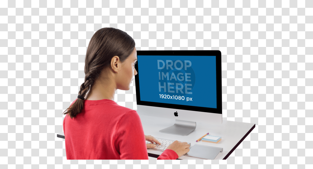 Imac Mockup Of A Woman Working, Person, Human, Computer, Electronics Transparent Png