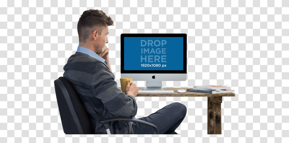 Imac Mockup Table, Person, Human, Computer, Electronics Transparent Png