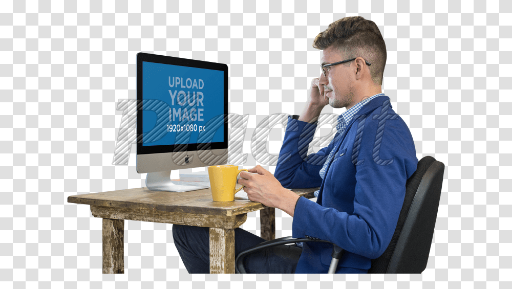 Imac, Person, Sitting, Pc, Computer Transparent Png