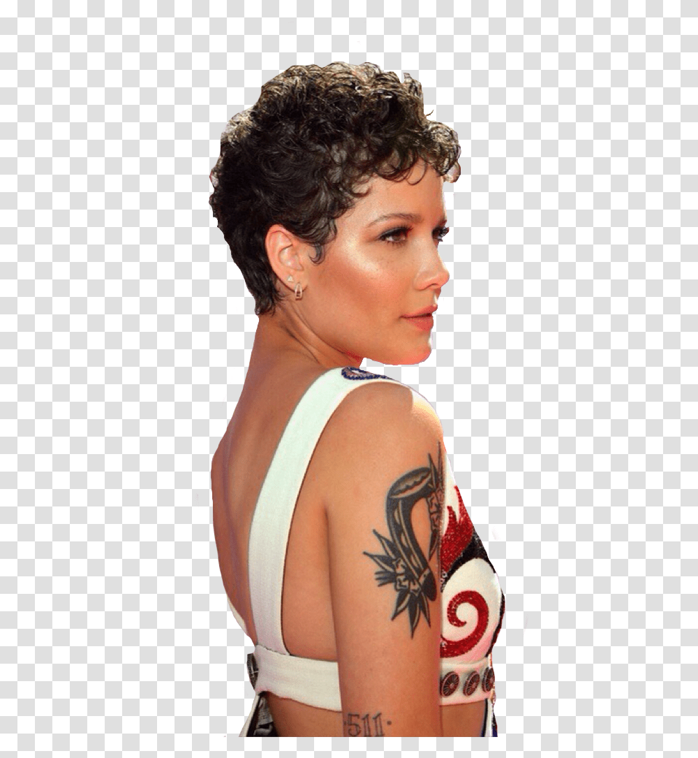 Image About In Halsey By Laurynlydia Halsey Short Hair Curl, Skin, Person, Human, Tattoo Transparent Png