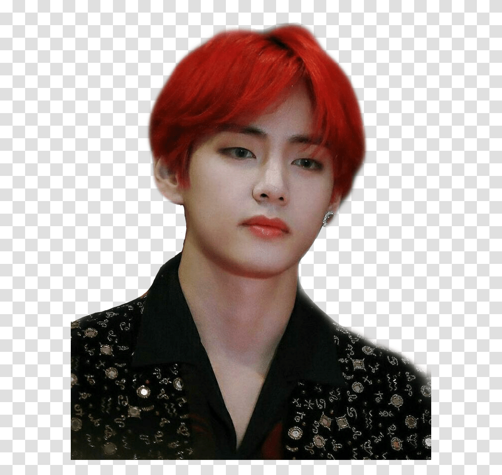Image About Kpop In Cool Sh I T By Saraah Taehyung Red Hair, Face, Person, Skin, Portrait Transparent Png