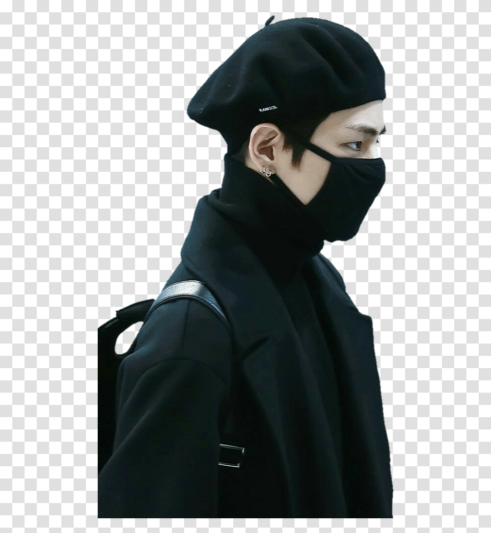 Image About Kpop In Kim Taehyung By Moony V Wearing A Beret, Clothing, Apparel, Ninja, Person Transparent Png