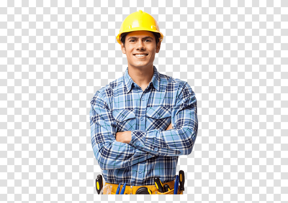 Image Construction Worker, Person, Shirt, Hardhat Transparent Png