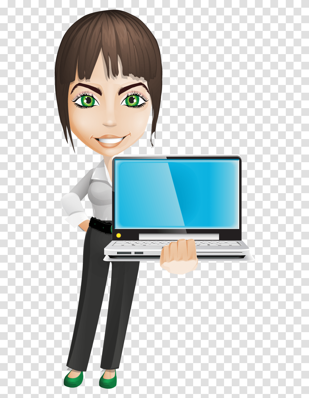 Image For Free 3d Girl Holding Laptop Clip Art Cartoon, Pc, Computer, Electronics, Computer Keyboard Transparent Png