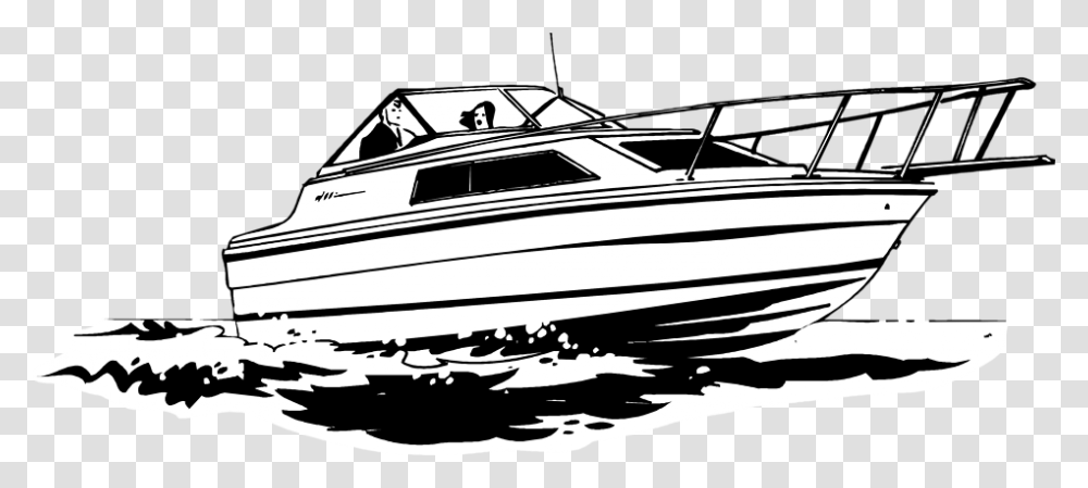 Image Free Stock Boat Engine Clipart Yacht Black And White, Vehicle, Transportation, Watercraft, Vessel Transparent Png