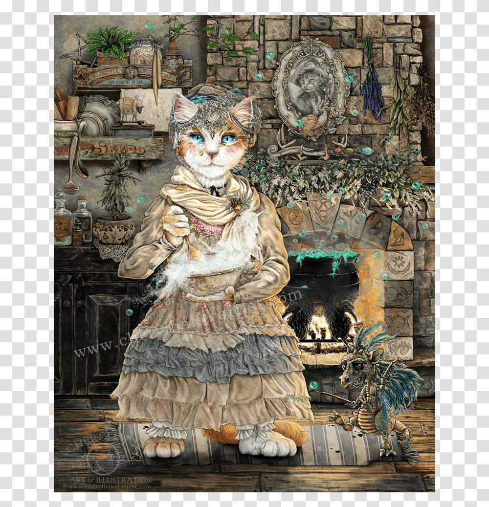 Image Kitchen Witch Art, Fireplace, Indoors, Painting, Person Transparent Png