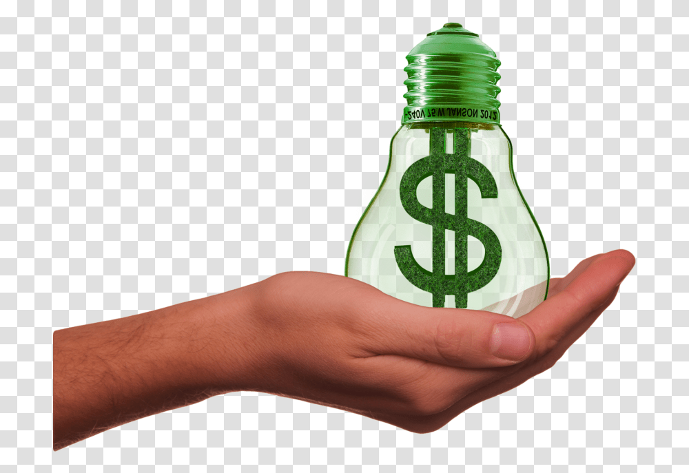 Image Of A Hand Holding An Incandescent Lightbulb Solar Energy Save Money, Bottle, Person, Human, Cosmetics Transparent Png