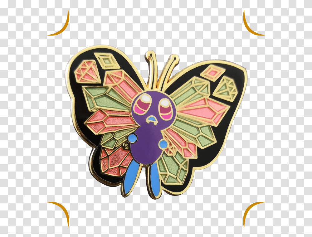 Image Of Butterfree Pin Emblem, Dynamite, Bomb, Weapon, Weaponry Transparent Png