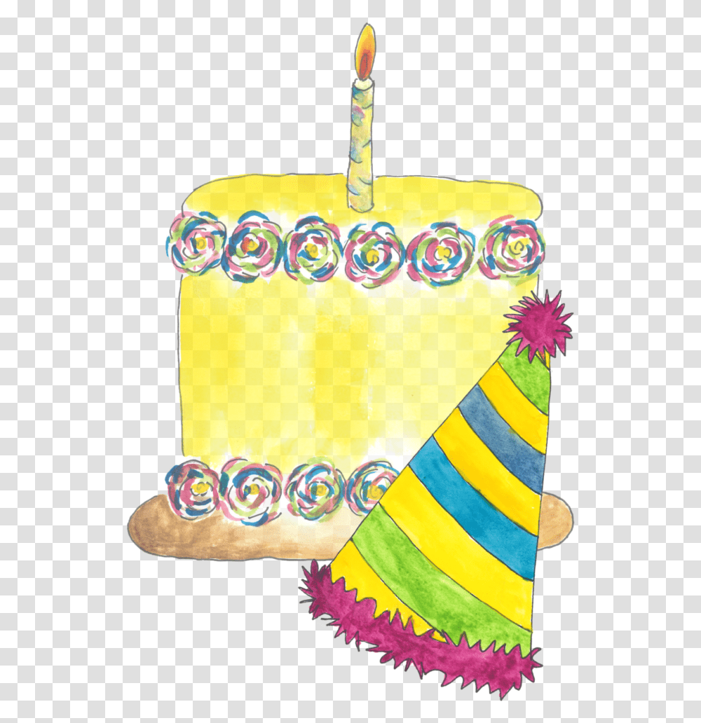 Image Of Cake And Hat Child Art, Birthday Cake, Dessert, Food Transparent Png